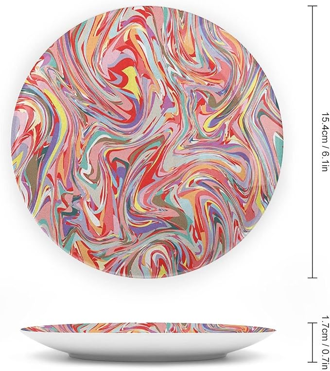 Ceramic Display Plate, Abstract Ceramic Hanging Decorative Plate, Mix of Colors Messy Dirty Look Artistic, 10 Inch, Living Room Kitchen Decoration Household, Multicolor