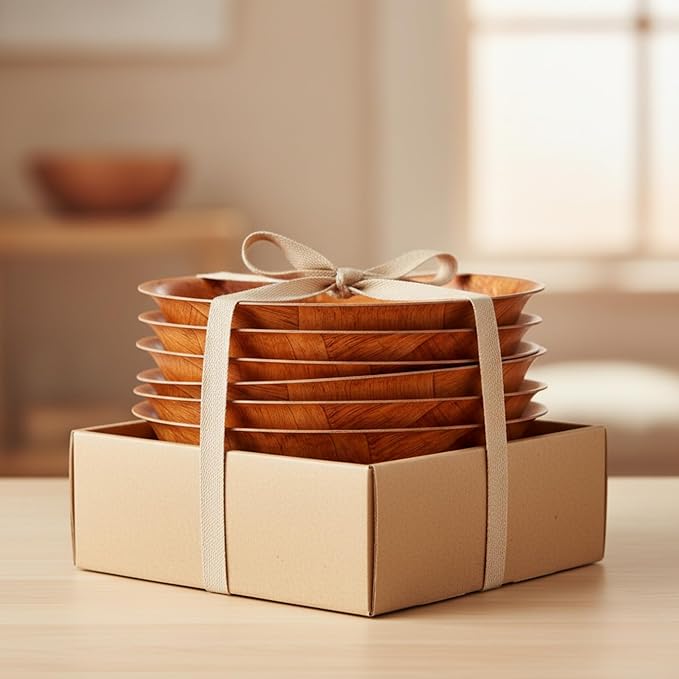 8-inch Wooden Serving Bowl, Set Of 6 | Round | Stackable | EZ To Wash | Great For Salads, Fruits, Snacks, And More [6PK]