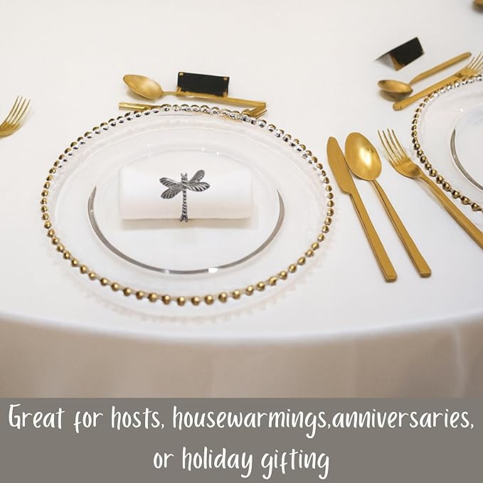 ALPHA Living HOME Dragonfly Napkin Rings - 12 Pcs Elegant Table Accessories Decorative Metal Napkin Holders for Wedding, Dinner Party, Holiday & Everyday Table Decor (Silver)