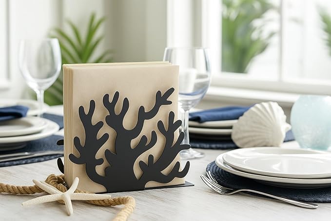 Mango Steam Tabletop Napkin/Tissue & Letter Holder For Home, Kitchen, Restaurants (Coral, Black)