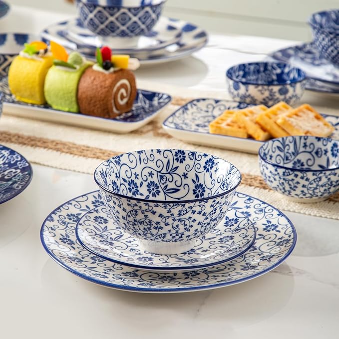 Ceramic Dipping Bowls Set - Mini 4 Oz Dessert Bowls - Small 3.5 Inch Porcelain Bowls for Side Dishes, Snack, Yogurt, Appetizer - Microwave Dishwasher Safe - Set of 6 - Vintage Blue
