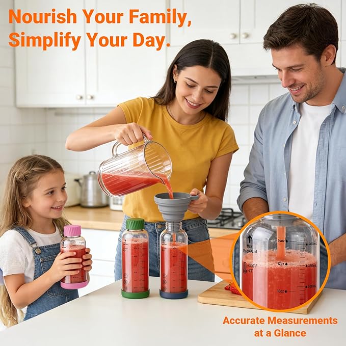 Sursip Glass Juice Bottles 6 Pack 16 oz – Reusable Glass Water Bottles with Stainless Steel Lids – Heat-Resistant Borosilicate Glass, BPA Free, Leakproof for Juicing, Smoothies, Milk, Infused Water