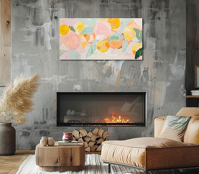 ADJUVANT Wall Art Impressionist Colorful Floral 40"L x 20"W, Bright Blooms With Pastel Leaves Canvas Painting Lively Petals Artwork Prints Floral Wall Decor for Living Room Bedroom Dining Room Home Office