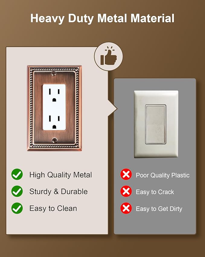 4-Pack Decorator Outlet Cover Plate, Decorative Switch Plates and Outlet Covers, Antique Copper Metal Wall Plates for Electrical Outlets, Receptacle, GFCI Outlet, Dimmer Switch