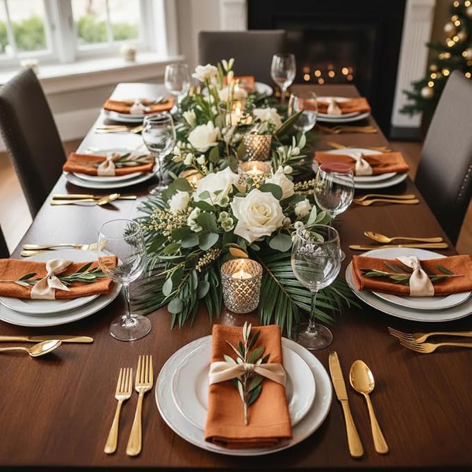 D'Moksha Homes Rust Linen Napkins 18 x 18 Inch - 100% Pure Linen Cloth Washable Dinner Napkins Set of 8 for Spring, Easter