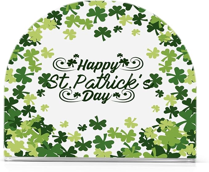 Napkin Holder Happy St Patrick's Day Green Crystal Clear Acrylic Napkin Holders Paper Napkin Holder Dining Table Dispenser for Kitchen Restaurant Home Decor Bar Accessories