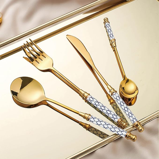 10-piece Silverware Set With Ceramic Handle, Premium Food Grade Stainless Steel Flatware Sets, Mirror Polished Cutlery Set, Dishwasher Safe (for 2 People)