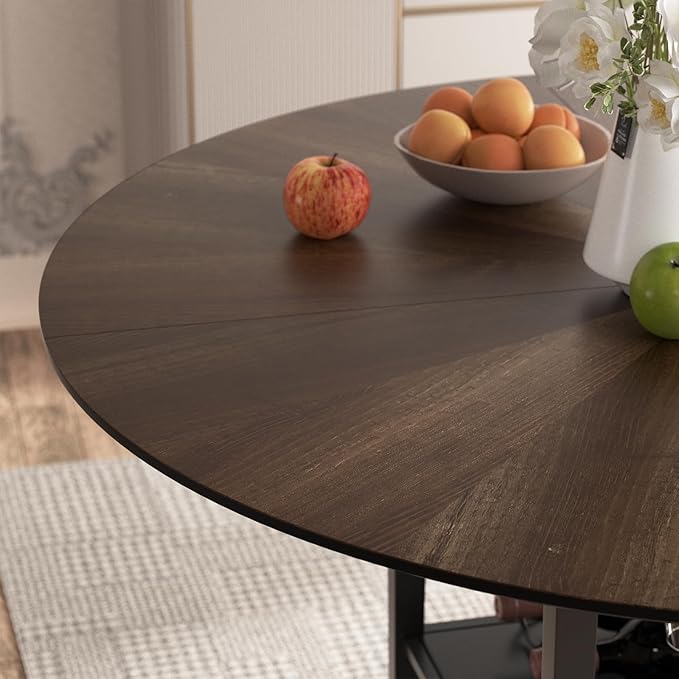 VFK 47" Round Dining Table Set with Storage Steel Legs & Sunburst Design, 5-Piece Modern Wooden Kitchen Set for 4-6 People, Includes 4 Comfortable Chairs for Dining Room, Living Room or Kitchen