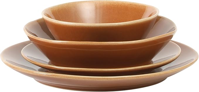 Bloomhouse - Two Time Oprah's Favorite Things Winner - Montecito Breeze 16 Piece (Service for 4) Double Plates and Bowls Stoneware Reactive Glaze Dinnerware Set - Terracotta Canyon