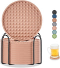 Coasters for Drinks, Silicone Coasters Set of 12 with Metal Holder, Outdoor Coaster for Coffee Table, Non-Slip Rubber Table Cup Mat Desk, Heat Resistant & Scratch-Proof (Dusty Pink)