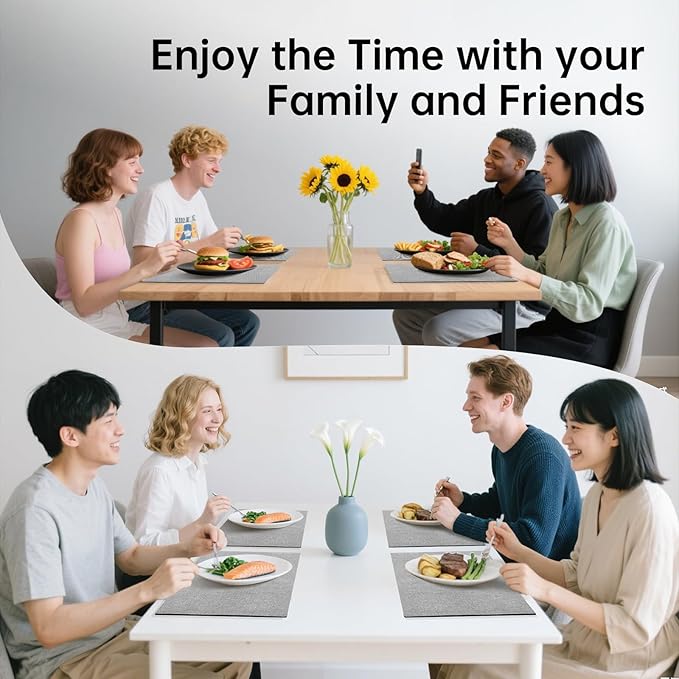Blue Forest Placemats Set of 4, Dual-Layered Thickened Faux Linen Table Mats Heat Resistant Machine Washable Wrinkle Free Place Mats for Kitchen Dining Outdoor/Indoor (Light Grey)