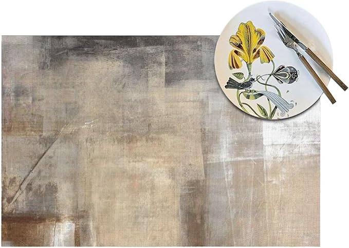 Placemats Set of 6 Taupe Grey Brown Place Mats Beige Ombre Modern Rustic Woven Table Mats Washable Abstract Art Print PVC Placemat for Dining Kitchen Decor Indoor Outdoor, 12 x 18 Inch