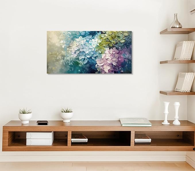 ADJUVANT Wall Art Impressionist Colorful Hydrangea 48" L x 24" W, Vibrant Hydrangea Blooms Canvas Painting Lush Petals Artwork Prints Floral Wall Decor for Living Room Bedroom Dining Room Home Office