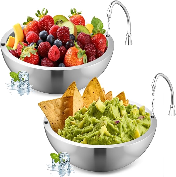 Honeydak 2 Pack 70 oz Dip Chiller Bowl Stainless Steel Double Walled Insulated Ice Serving Bowl for Parties Salsa, Guacamole, Condiments, Sauces, Salad & Food Hot or Cold