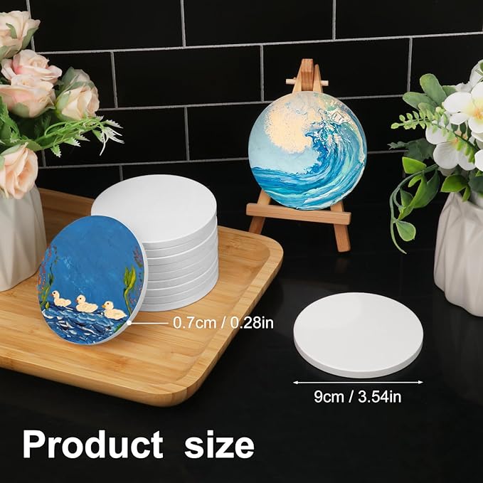 50 PCS 3.54 Inch Blank Ceramic Coasters with Cork Backing Pads, 3.54x3.54 Inch Round Unglazed Ceramic Coasters Tiles for Crafting, Absorbent Ceramics Coaster for Drink