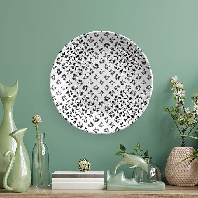 Decorative Plates, Abstract Print Ornament, Minimalist Geometric Diamond Shaped Square Lines, 6 Inch, Kitchen Wall Decor, Black White