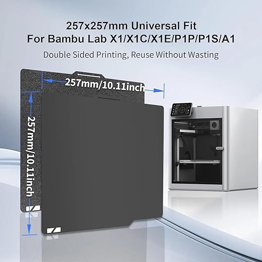 X1C P1S P2S A1 PEI Sheet for Bambu Lab 257x257mm, Smooth+Textured PEI Build Plate Flexible Removal PEI Bed Plate for Bambu Labs X1 X1C X1E P1P P1S P2S A1
