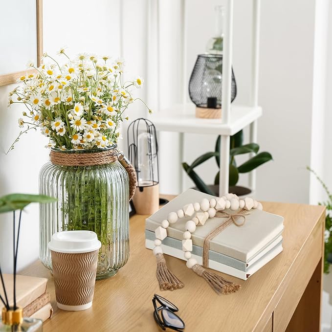 3 Pieces Faux Decorative Books Set for Home Decor Fake Book for Shelves Coffee Table Stacked Linen Covered Display Notebook with Wood Bead Bookend Gift for Living Room(Fresh Color)