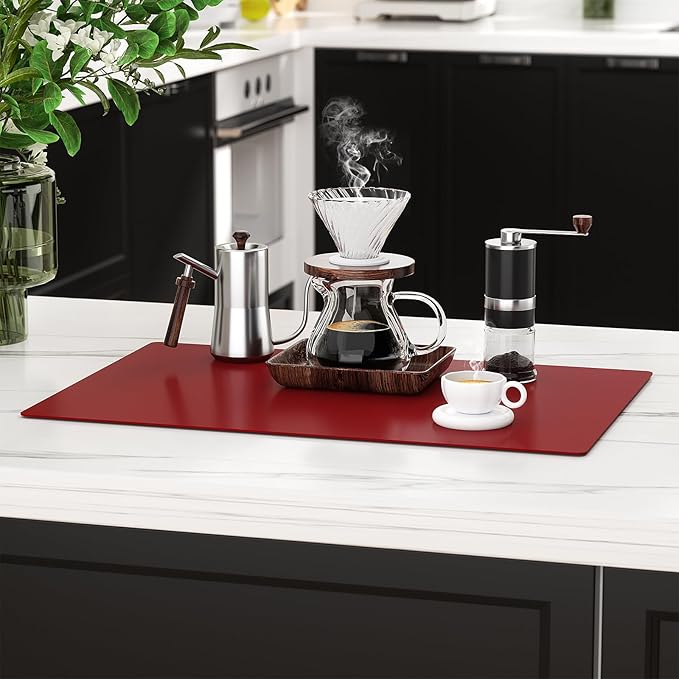 2-Pack Extra Thick Silicone Counter Mats - 24”x16” Large Heat Resistant Kitchen Countertop Protector, Non-Slip Hot Pad Trivet for Air Fryer, Hot Pots & Pans, Coffee Maker(Red)