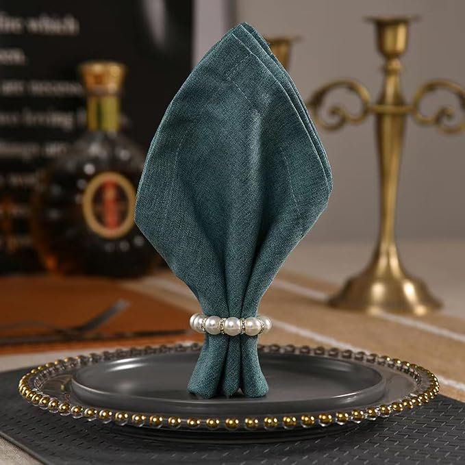 Decorative Napkin Rings Set of 6,Holders Decor Dinner Party,Wedding,Anniversary,Birthday,Table Decor Gift (Round Pearl)