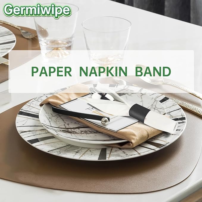 Germiwipe Napkin Bands,Paper Napkin Rings Self Adhesive,Silverware Wraps Band for Restaurant, Family Gathering, Outdoor, Wedding and Holidays (Black - 500pcs)