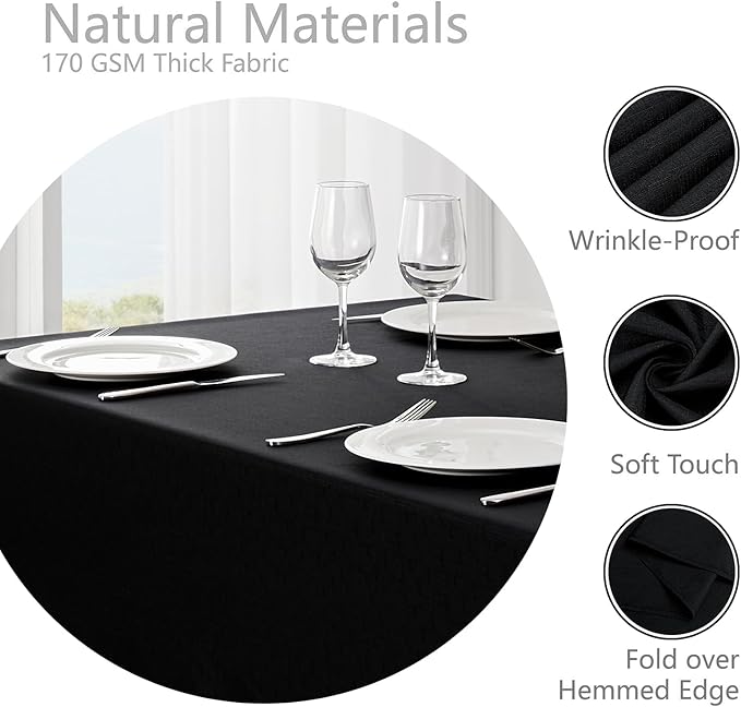 Rectangle Tablecloth Waterproof 60x104 inch Linen Textured Table Cloth Stain and Wrinkle Resistant Washable, Decorative Fabric Table Cover for Dining, Party and Camping, Black