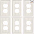 6-Pack Classic Beadboard Duplex Outlet Cover Plate, Decorative Light Almond Switch Plates and Outlet Covers, Natural Bamboo Fiber Wall Plates for Electrical Outlets, 1 Gang Receptacle Cover