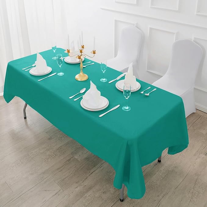 Fokitut 2 Pack Waterproof Rectangle Tablecloth, 90x156 Inch,Stain Resistant and Wrinkle Polyester Table Cloth, Fabric Table Cover for Kitchen Dining, Wedding, Party, Holiday Dinner-Turquoise