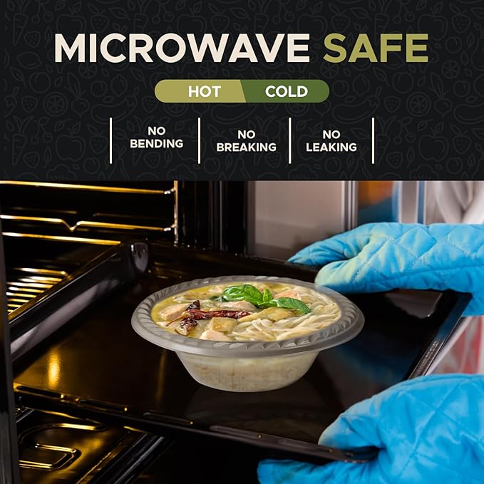 Clear Disposable Plastic Bowls [Pack of 120 | 12 Oz Bowls] Microwave Safe Disposable Bowls- Sturdy Rimmed Soup/Salad/Dessert/Ice Cream Bowls For Weddings, Parties, Kitchen Use
