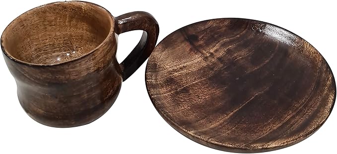 collectiblesBuy Eco-Friendly Espresso Wooden Cup With Saucer Coffee Tea Drinking Tableware Rustic Handcrafted Natural Retro Style
