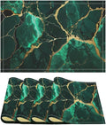 Marble Linen Placemats Set of 4, Modern Luxury Foil Texture Hunter Green White Gold Marble Washable Cloth Place Mats, Non-Slip Dining Table Placemats for Home Kitchen Party Banquets Decor 12x17 Inch