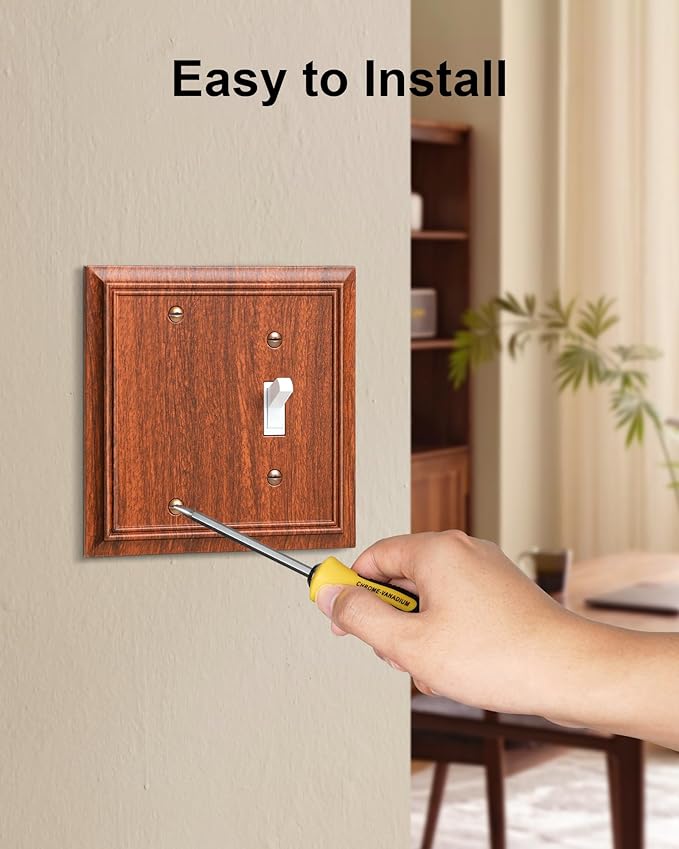 2-Pack Combo Blank/Toggle Light Switch Cover Plate, Wood Grain Modern Decorative Electrical Outlet Covers, Bamboo Fiber Wall Switch Plates and Outlet Covers