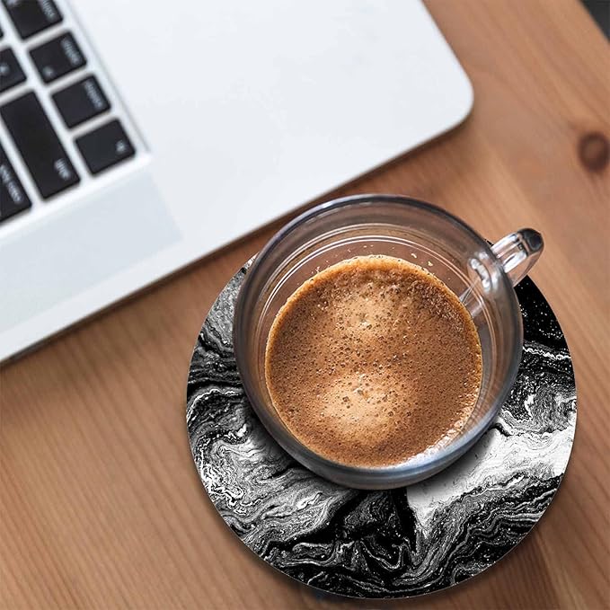 Marble Acrylic Texture Coasters for Drinks Nature Black Marbling Artwork for Tabletop Protection Coffee Table Living Room Kitchen Office Home Decor 2 Pcs,4 Inch