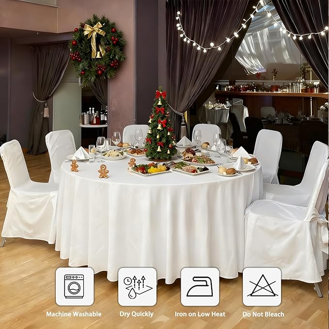 12 Pack White Round Tablecloth 108 Inch White Table Cloth Stain and Wrinkle Resistant Round White Tablecloths Reusable and Washable Polyester Fabric Table Covers for Buffet Wedding Party and Banquet
