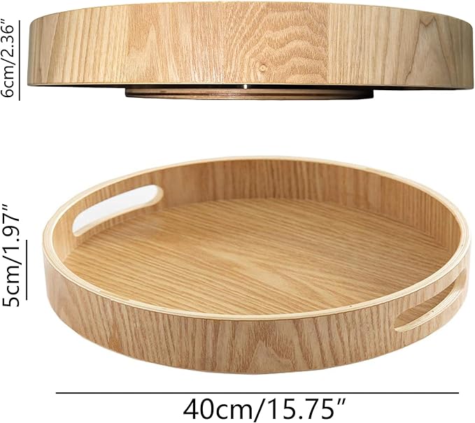 i-lan 16 Inch Large Wooden Lazy Susan Turntable - Wood Rotating Serving Tray for Dining Table & Countertop, Round Table Top Organizer with Handles, High Edges & Non-Slip Base