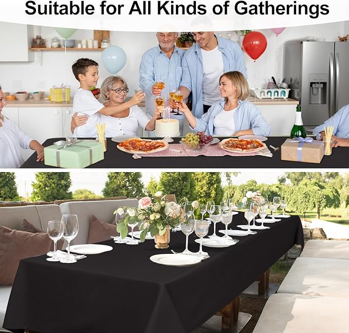 JIUZHEN Rectangle Tablecloth Linen Textured Wrinkle Stain Resistant Farmhouse Table Cloth Decorative Fabric for Kitchen, Dining, Party, Wedding,Outdoor Use,54 x 80 Inch,Black