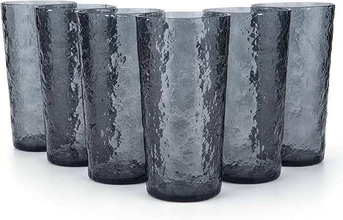 KX-WARE 18-ounce Acrylic Highball Glasses Plastic Tumbler, set of 6 Smoke Gray