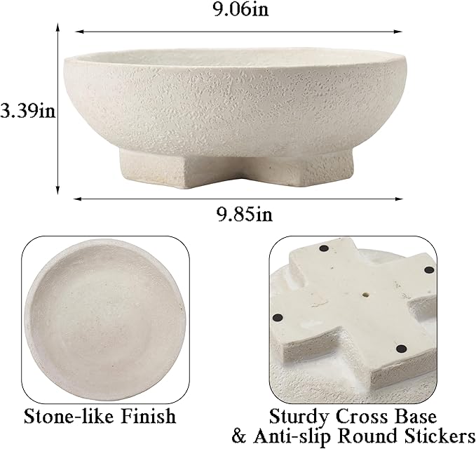 Beige Decorative Bowl, Large Fruit Bowl for Kitchen Counter, Resin Pedestal Key Bowls for Entryway Table, Coffee Table Centerpiece