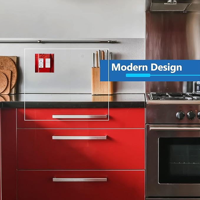 LIDER Reflective Acrylic Decorator Wall Plate, Mirrored Light Switch Plate, Plexiglass Outlet Cover, Acrylic Glass, Oversized 2-Gang 5.25" x 5.25", LWP-32O-ARD5P, Red, 5 Pack