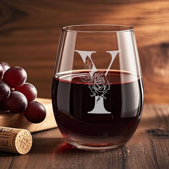 Valentines Day Gifts for Her, Gifts for Women Her Friend Mom Grandma Wife Sister Bridesmaid Nurse, Birthday Galentines Mothers Day Christmas, Personalized Initial Customized Wine Glasses 18OZ(Y)