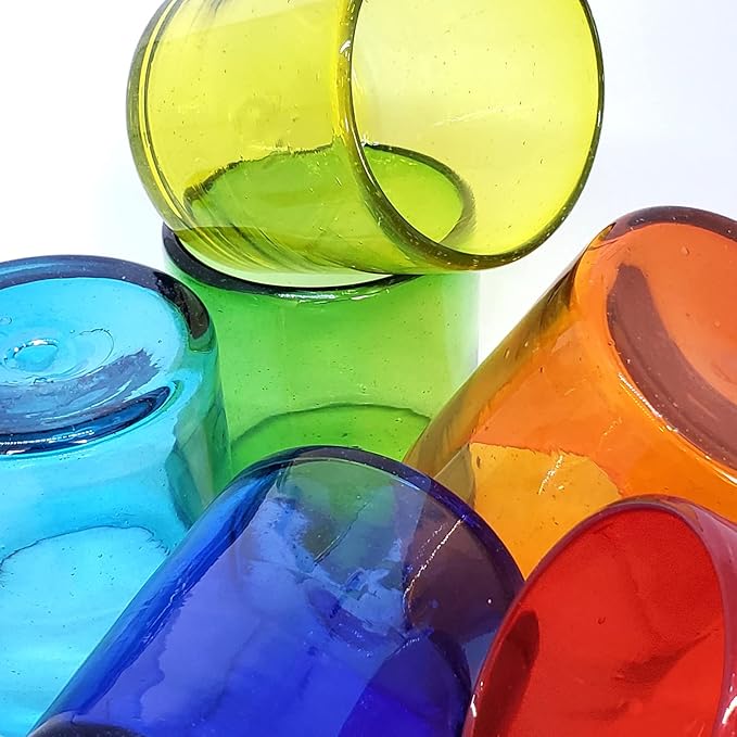 Rainbow Colored 9 oz Short Tumblers (set of 6), Recycled Glass, Lead-free, Toxin-Free (9oz Tumbler)