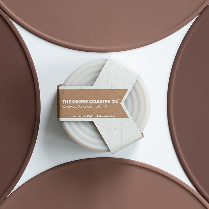 The Degrē Coasters XL (Indigo Wash, Set of 6) by LINE+ARC. 10mm Thick, Dishwasher Safe, Stain-Resistant, Outdoor, Coffee Table, Silicone, Modern, Mid Century, Drink, Non-Absorbent, Housewarming Gift