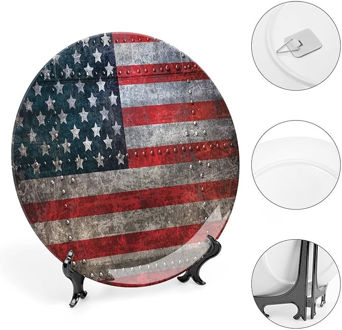 Ceramic Display Plate, American Flag Ceramic Hanging Decorative Plate, US Flag Plate, 8 Inch, Household Custom Ceramic Plate, Multicolor