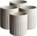 Goodies White Ribbed Water Cups (Set of 4), Handmade Ceramic, Glazed, Dishwasher Safe, Microwave Safe, Secure Grip, Ergonomic Shape, Modern, 9 oz