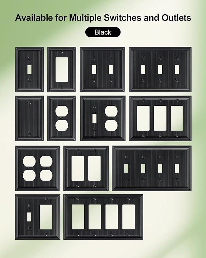 2-Pack Classic Beadboard Single Blank Wall Plate, Durable Natural Bamboo Fiber Wall Plate Cover,Matte Black 1 Gang Wall Plate for Unused Outlets/Switches