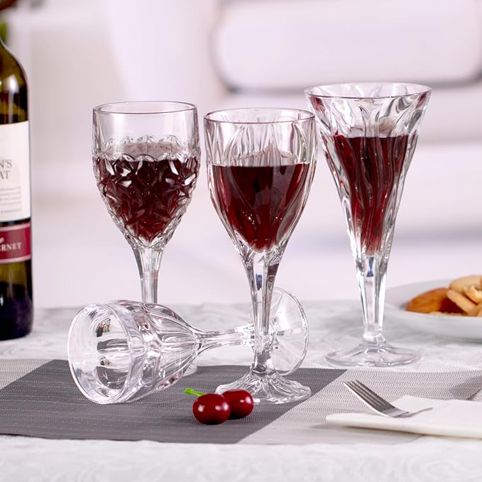 KAMMAK Wine Glasses Set of 2, 8.3 oz Hand Blown Crystal Bordeaux Wine Glasses, Thin Rim & Long Stem, Perfect for Red & White, Daily Use, Wedding Anniversary or Birthday Gift with Gift Box, Nicole