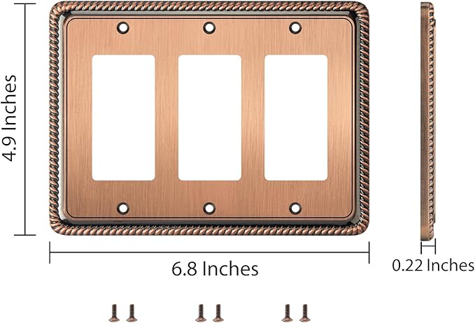 Henne Bery Rope Edge Decorative Wall Plate Switch Plate Outlet Cover (Triple Decorator, Antique Copper)