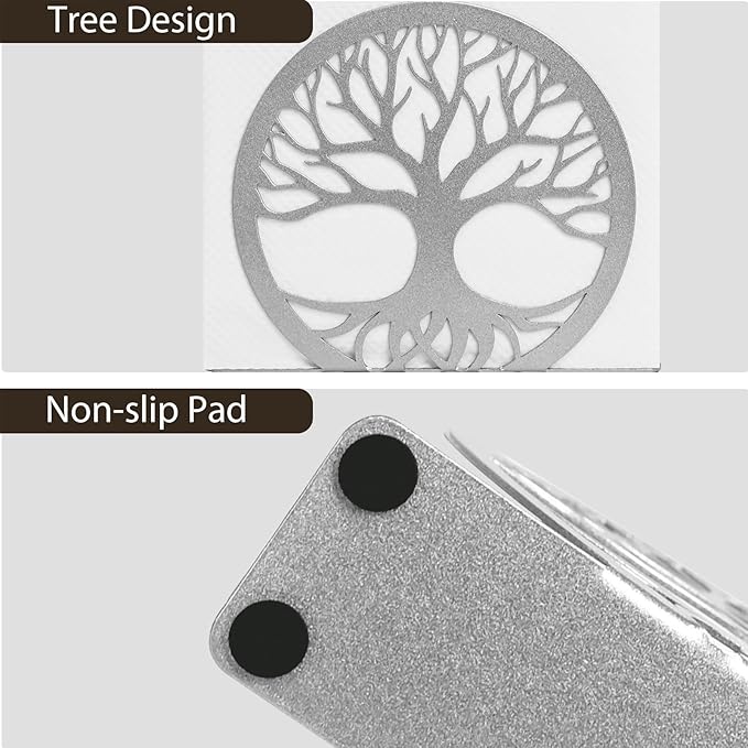 Silver Napkin Holder for Table – Sleek Standing Napkin Dispenser for Kitchen, Dining Room, or Coffee Shop | Perfect for 6-inch Cocktail Napkins, Farmhouse & Outdoor Spaces (6"x 1.7"x 4.9")
