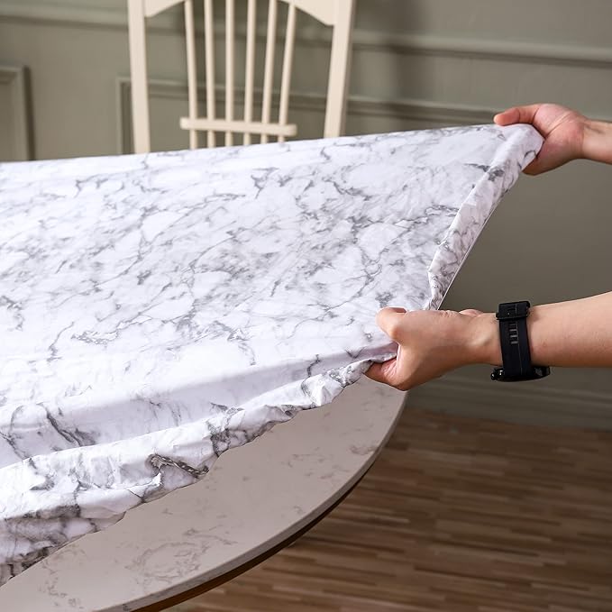 Walrus Round Vinyl Fitted Tablecloth with Flannel Backing Elastic Edge Design Table Cover Waterproof Oil-Proof PVC Table Cloth Stain-Resistant Best for 32"-36" Round