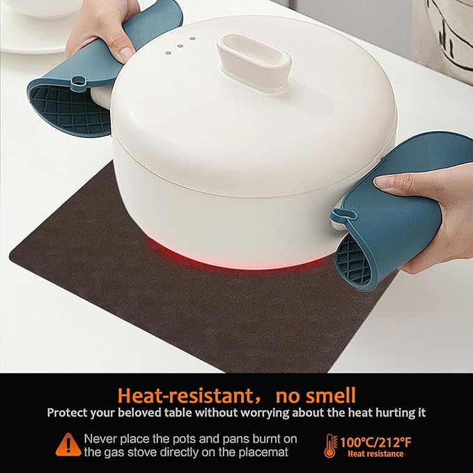 Vinyl Placemats Set of 8 Faux Leather 100% Waterproof Wipeable Washable Place Mats Heat Resistant Easy Clean Non-Slip Table Mats for Indoor Outdoor. (8,Coffee)